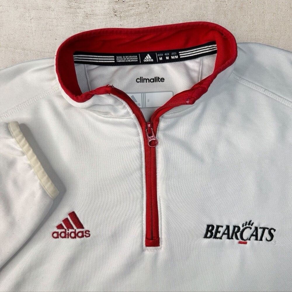 Adidas Cincinnati Bearcats 1/4 Zip Sweatshirt Mens Medium White Climalite Y2K